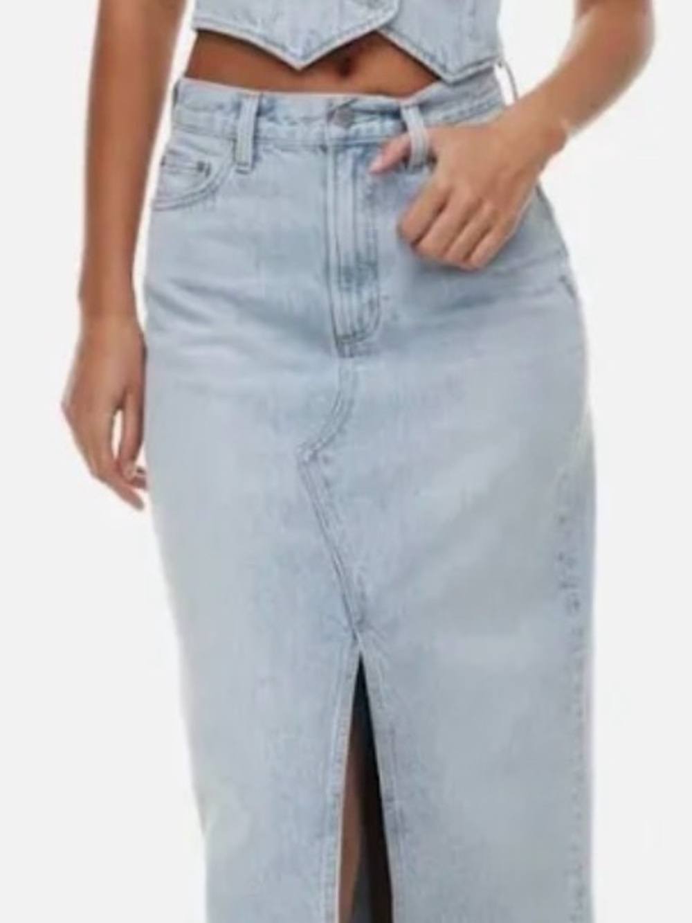 Denim Forum Light Blue High-Waist Midi Skirt with Front Slit